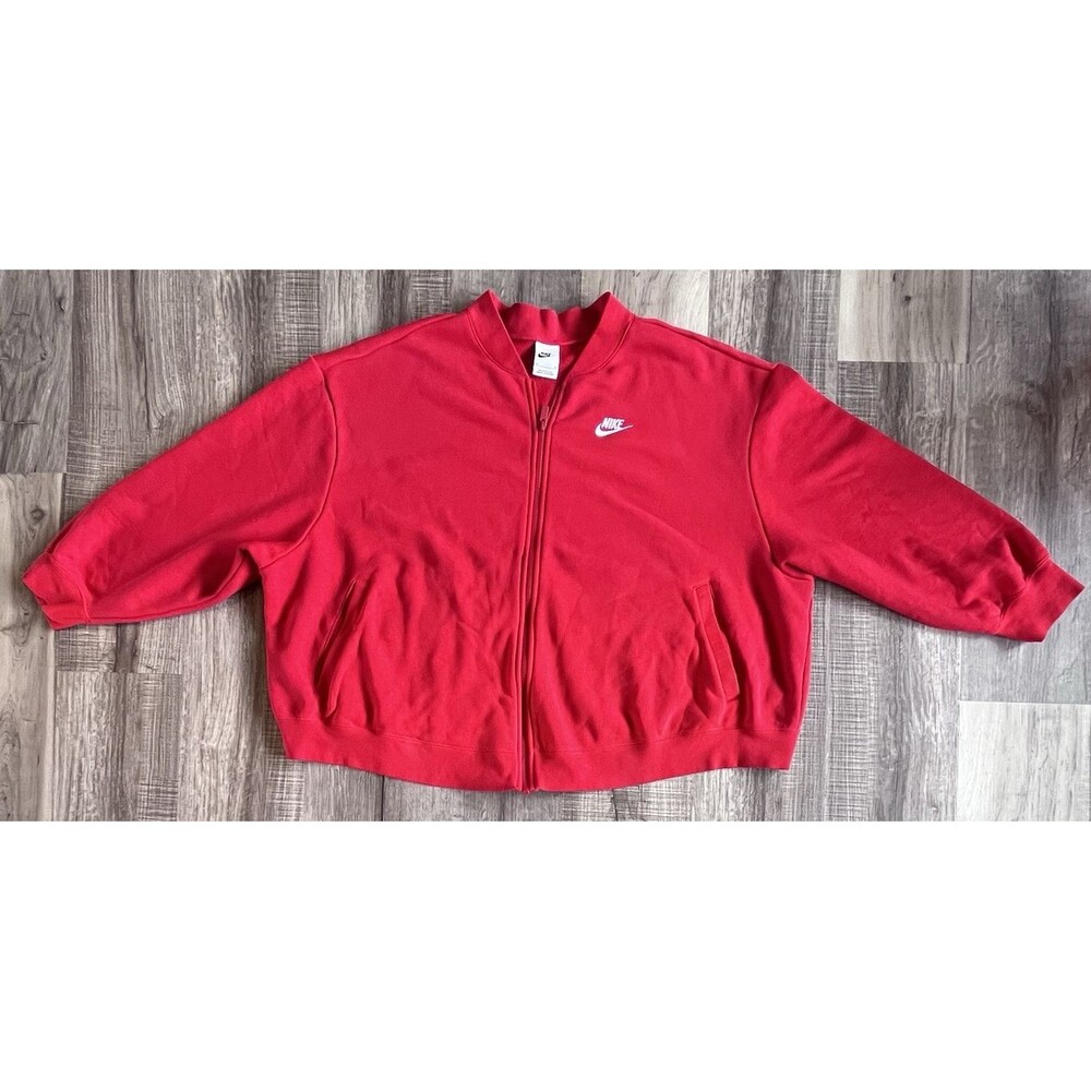 Nike University Red Club Fleece Bomber Style Full Zip Up Jacket Womens 3X